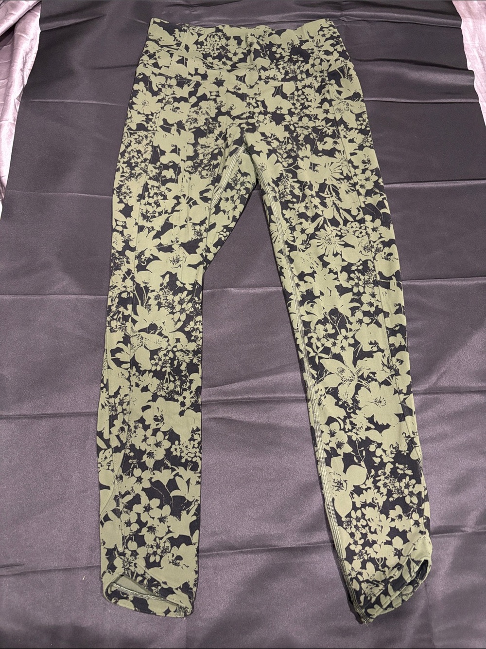lululemon athletica Olive Green and Black Floral Leggings
